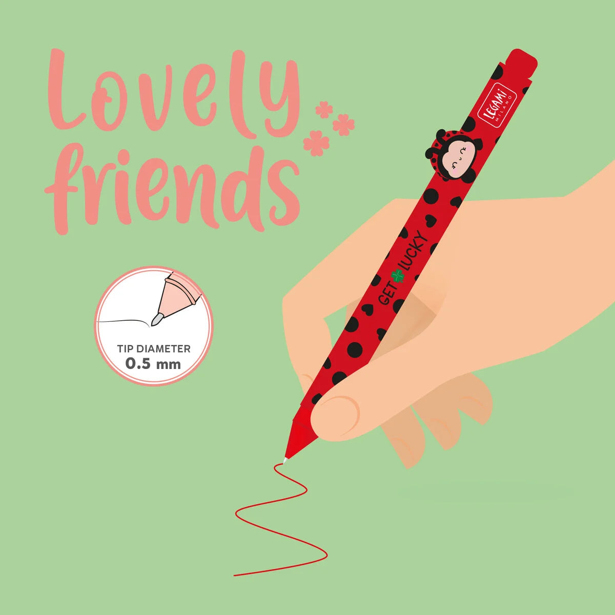 Penna Gel con Animaletto Decorativo Ladybug "Get Lucky" - Lovely Friends