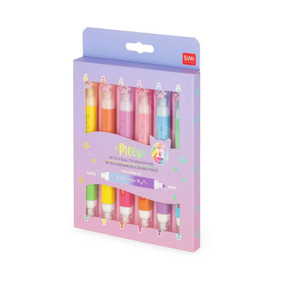 Set di 6 Evidenziatori Doppia Punta Kitty - Meow