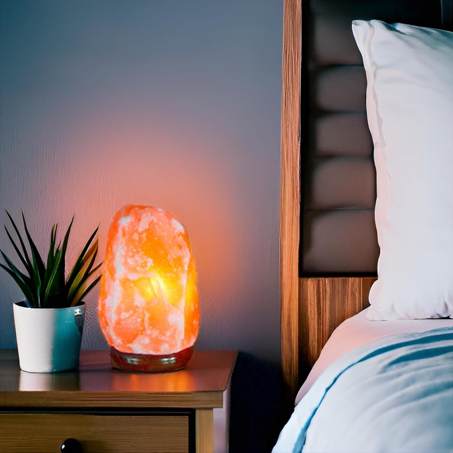 I-TOTAL® - Lampada di sale Himalayano, Naturale, Realizzata a Mano con Base in Legno NATURAL PINK (CAMBIA COLORE)