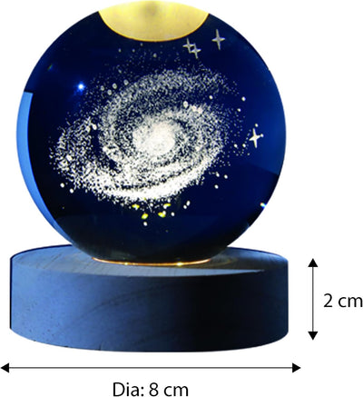 I-TOTAL®- Sfera di vetro 3D con LED RGB effetto sul soffitto, luce notturna per bambini, lampada da notte con base in legno, tema fantasy, decorazione in cristallo disegno (GALASSIA)