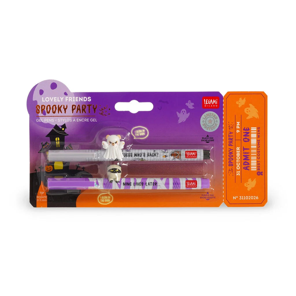 LEGAMI Set di 2 Penne Gel con Animaletto Decorativo - Lovely Friends - Spooky Party